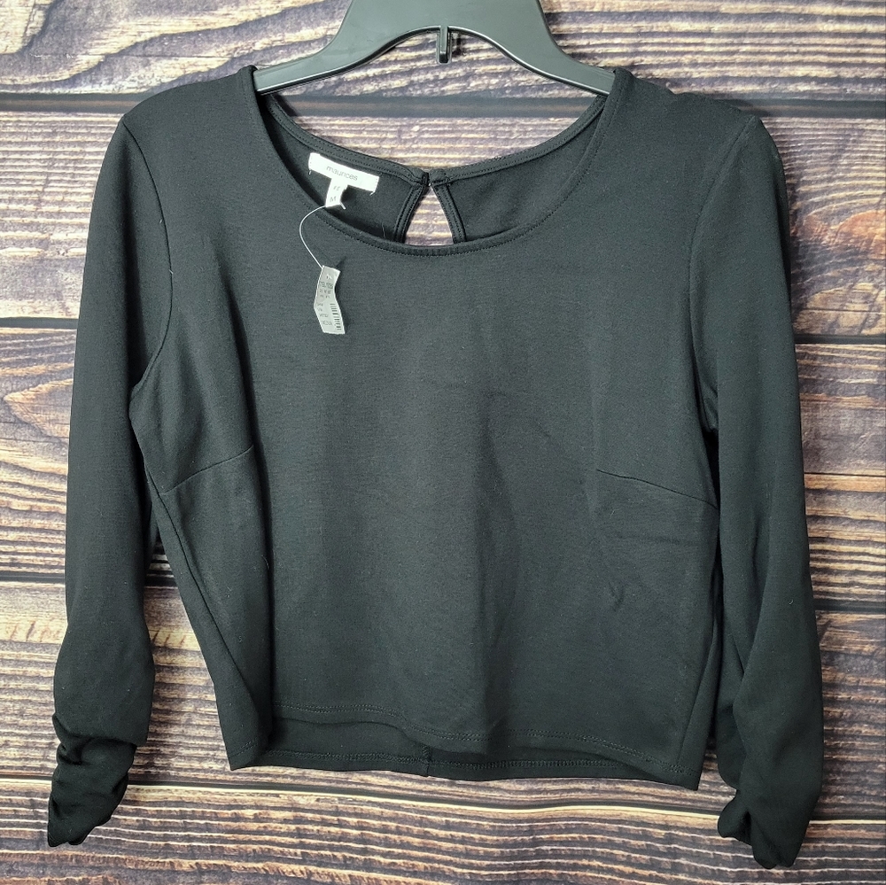 Maurices Black Crop Top with cinched sleeves